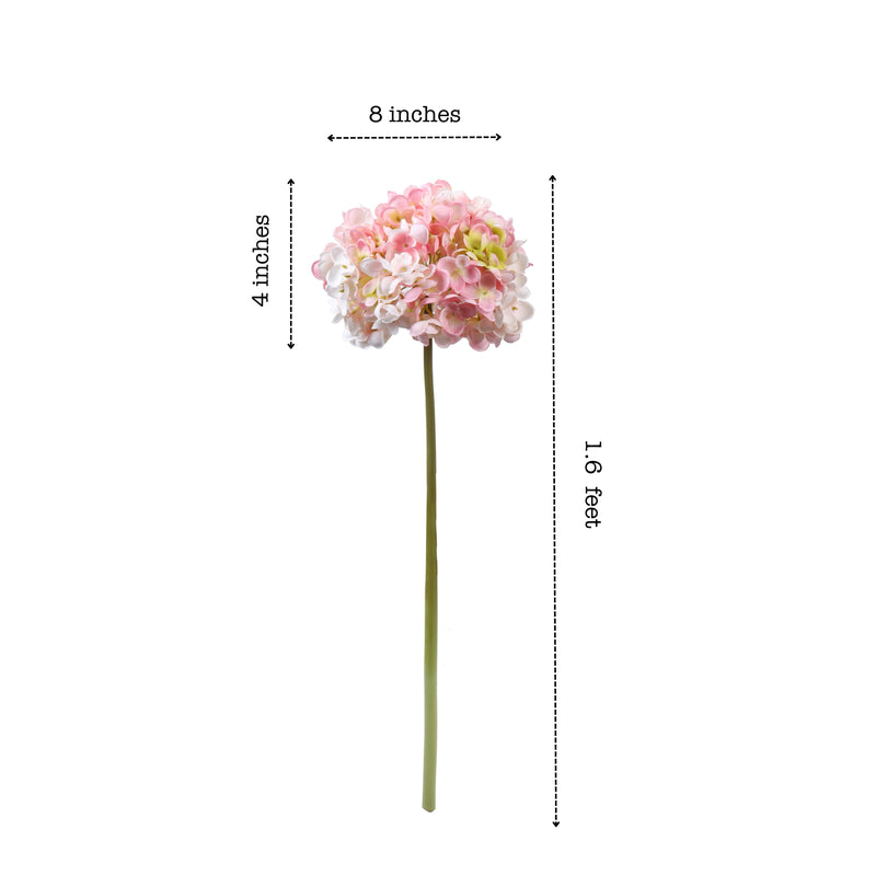 Alamkari India Fabric Artificial Hydrangea Flower Sticks (3 Sticks, 50 cm, Light Pink)