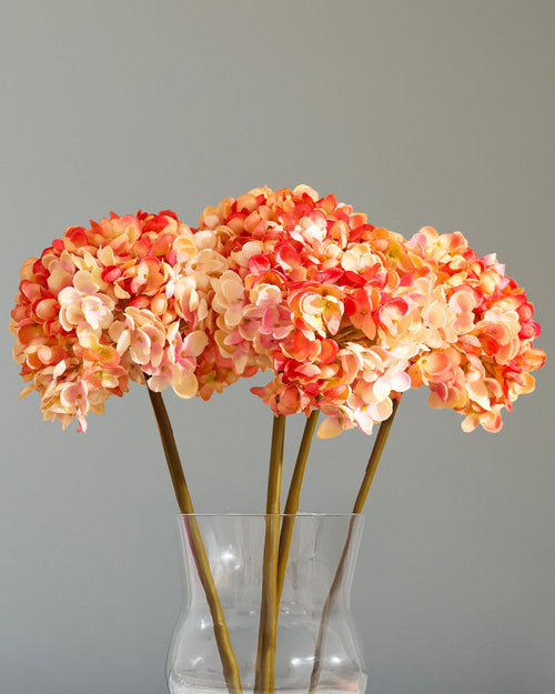 Alamkari India Fabric Artificial Hydrangea Flower Sticks (3 Sticks, 50 cm, Pink)