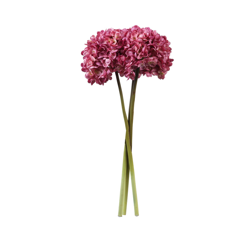 Alamkari India Fabric Artificial Hydrangea Flower Sticks (3 Sticks, 50 cm, Purple)