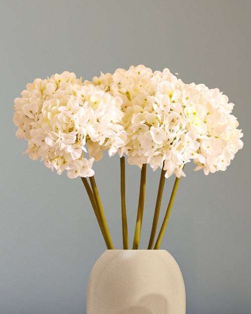 Alamkari India Fabric Artificial Hydrangea Flower Sticks (3 Sticks, 50 cm, White)