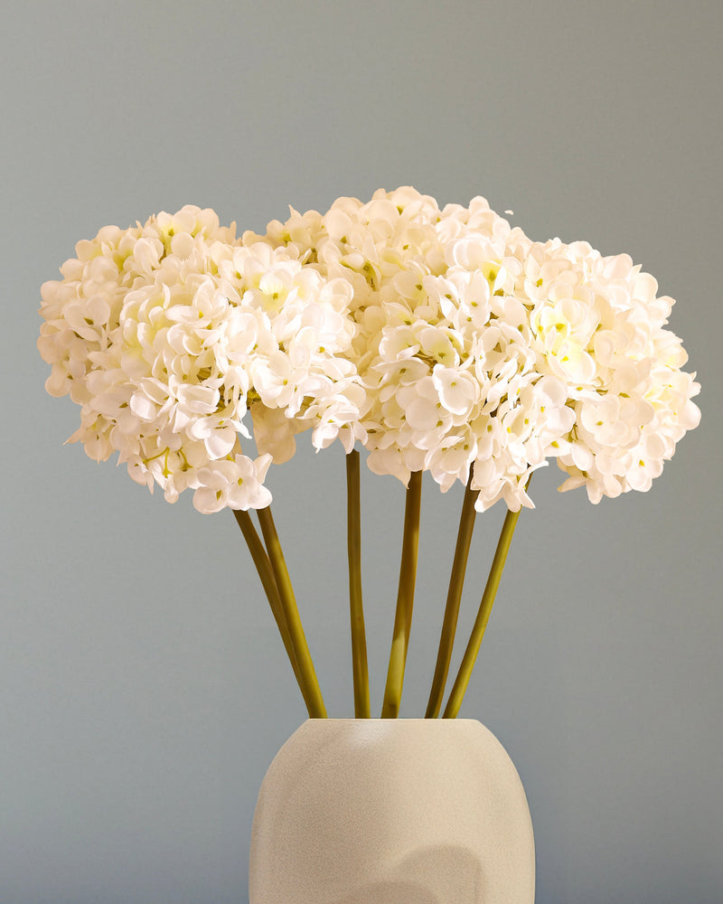 Alamkari India Fabric Artificial Hydrangea Flower Sticks (3 Sticks, 50 cm, White)