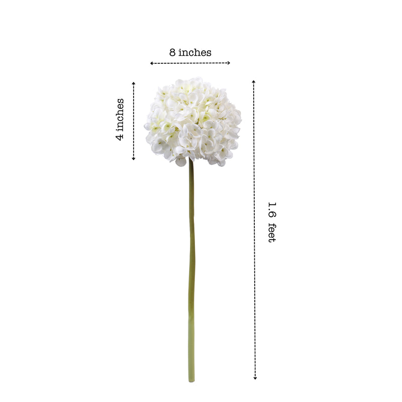 Alamkari India Fabric Artificial Hydrangea Flower Sticks (3 Sticks, 50 cm, White)