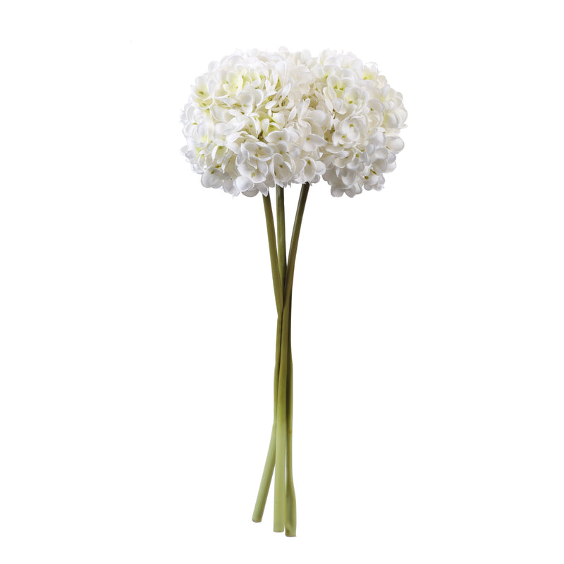 Alamkari India Fabric Artificial Hydrangea Flower Sticks (3 Sticks, 50 cm, White)