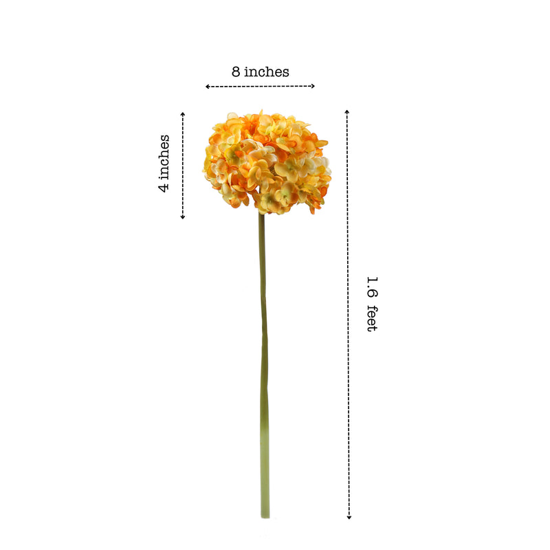 Alamkari India Fabric Artificial Hydrangea Flower Sticks (3 Sticks, 50 cm, Yellow)