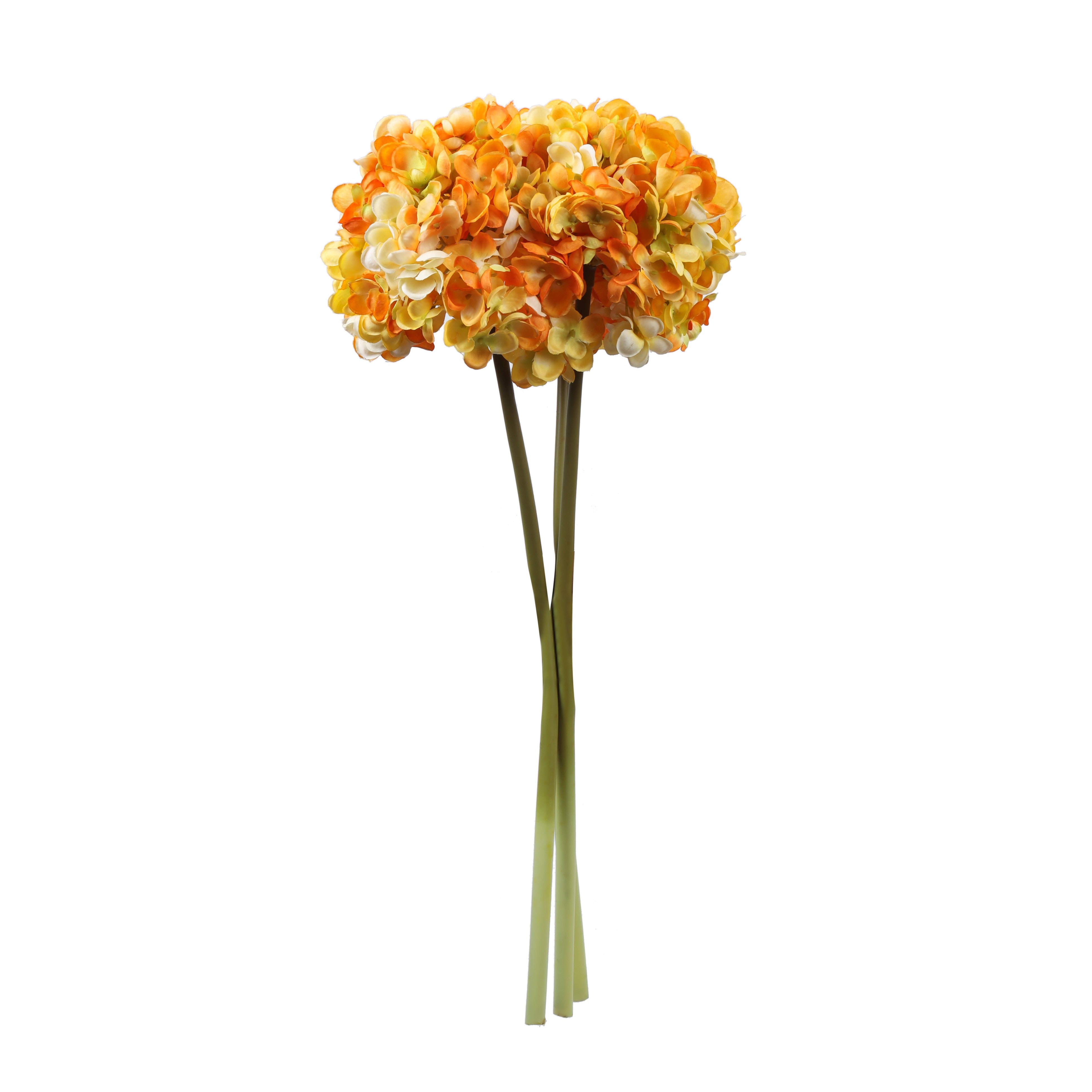 Alamkari India Fabric Artificial Hydrangea Flower Sticks (3 Sticks, 50 cm, Yellow)