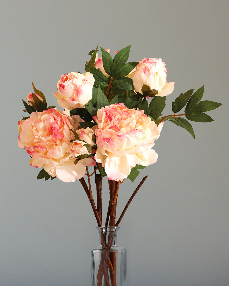Alamkari India Fabric Artificial Peony Flower Spray (65 cm, Pink)