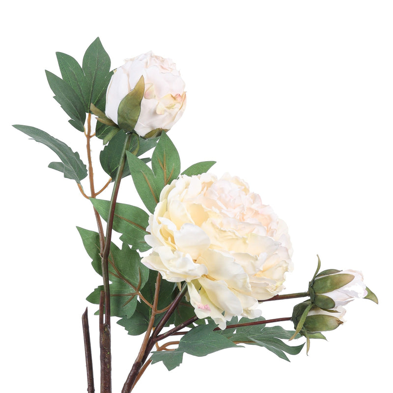 Alamkari India Fabric Artificial Peony Flower Spray (65 cm, White)