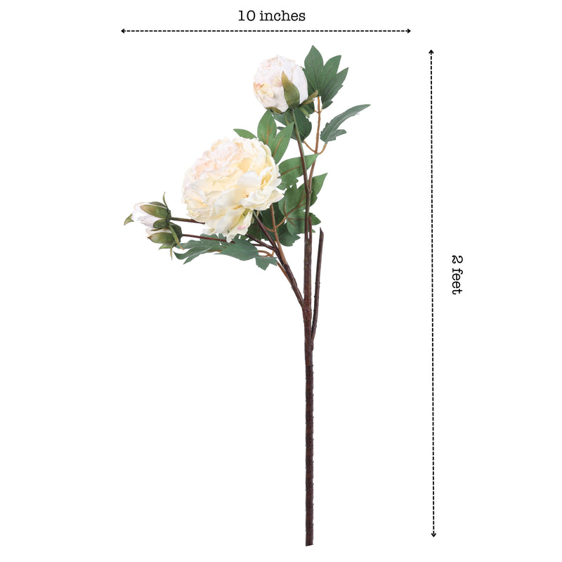 Alamkari India Fabric Artificial Peony Flower Spray (65 cm, White)