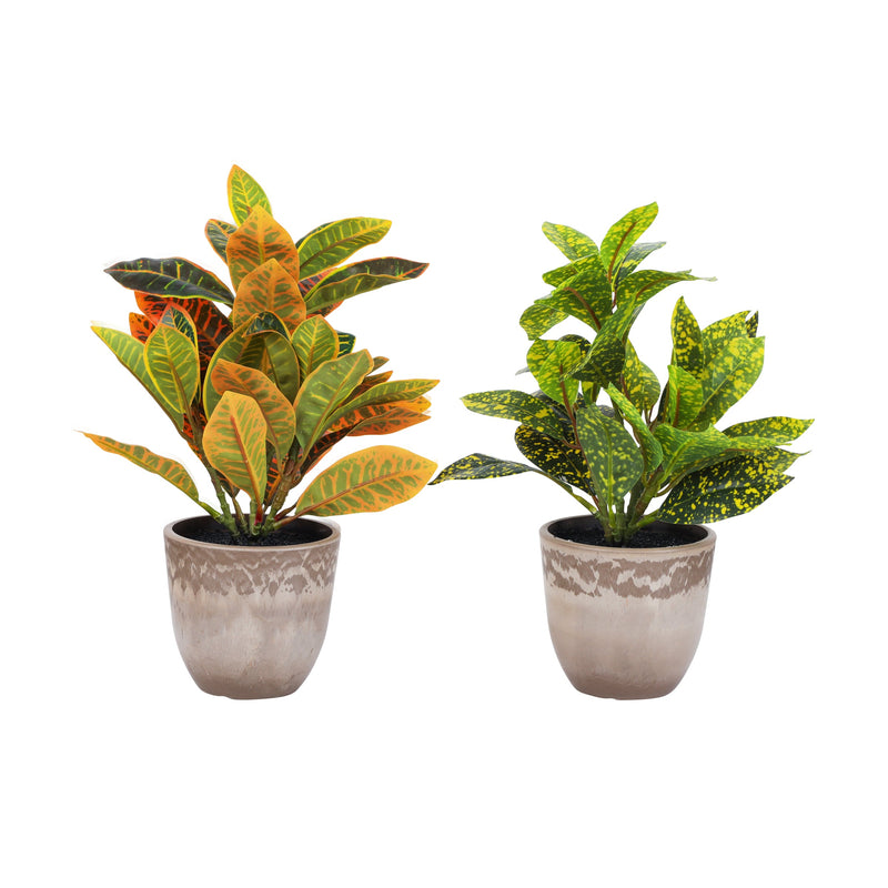 Alamkari India Fabric Artificial Potted Croton Plants (30 cm, Set of 2)