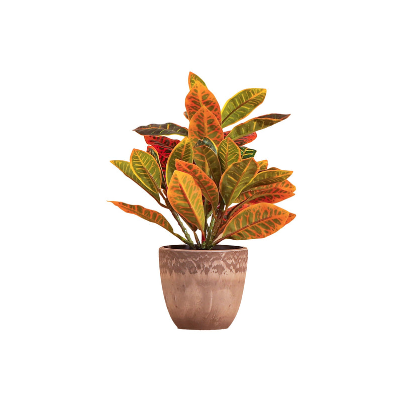 Alamkari India Fabric Artificial Potted Croton Plants (Multicolored, 30 cm, Set of 2)
