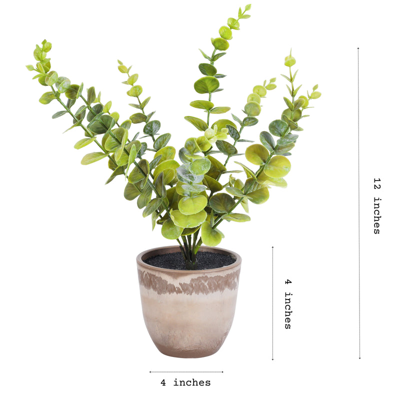 Alamkari India Fabric Artificial Potted Eucalyptus Plant (40 cm, Set of 2)