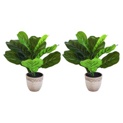 Alamkari India Fabric Artificial Potted Fiddle Leaf Fig Plants (35 cm, Set of 2)