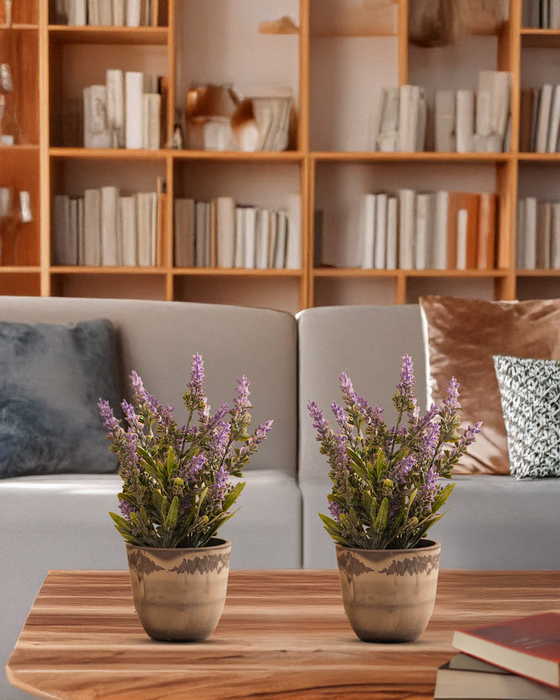 Alamkari India Fabric Artificial Potted Lavender Plant (Set of 2, 35 cm)