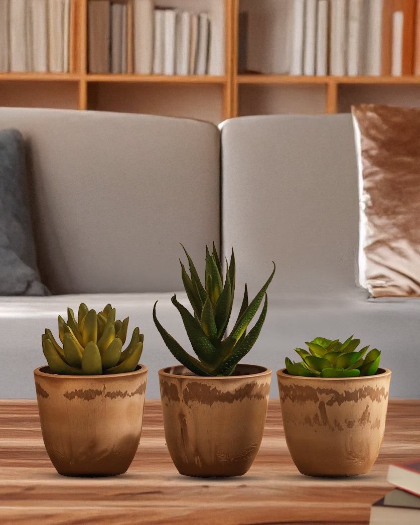 Alamkari India Fabric Artificial Potted Succulents (Set of 3)