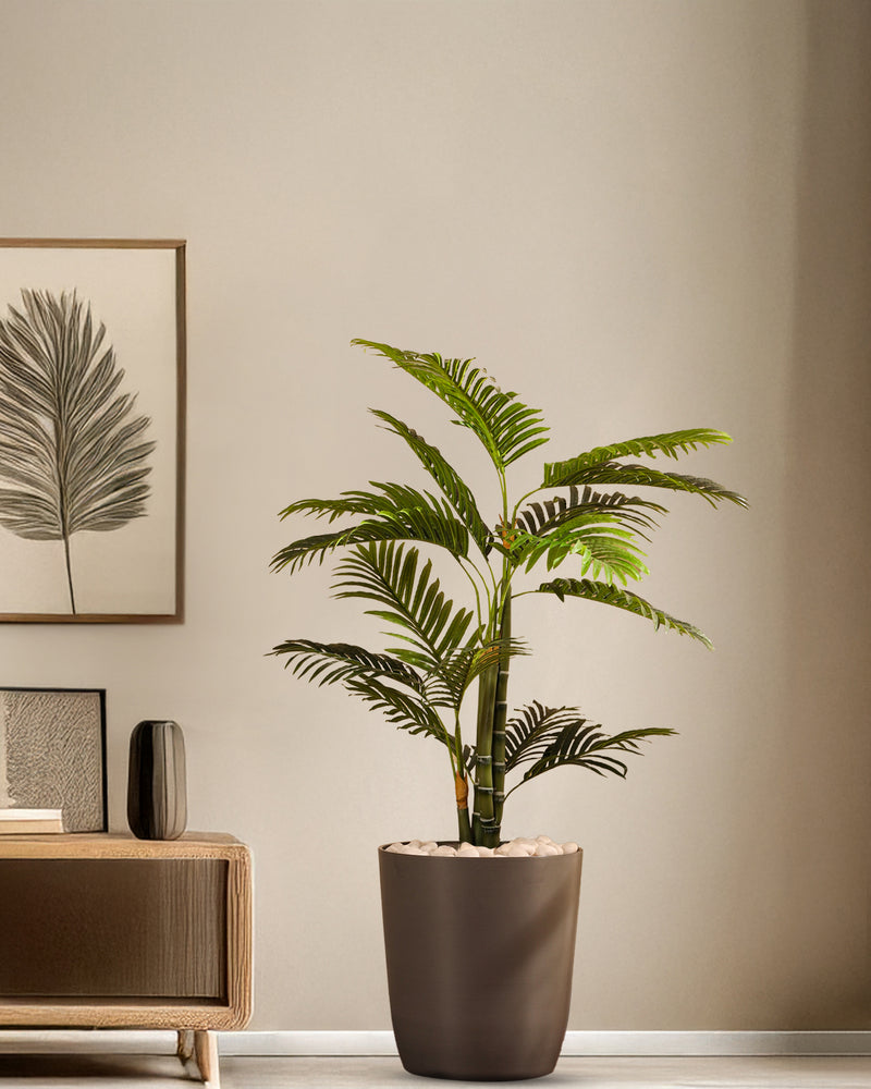 Alamkari India Fabric & Plastic Artificial Areca Palm Plant in Black Pot (100 cm)