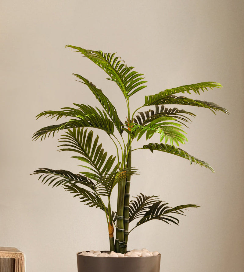 Alamkari India Fabric & Plastic Artificial Areca Palm Plant in Black Pot (100 cm)