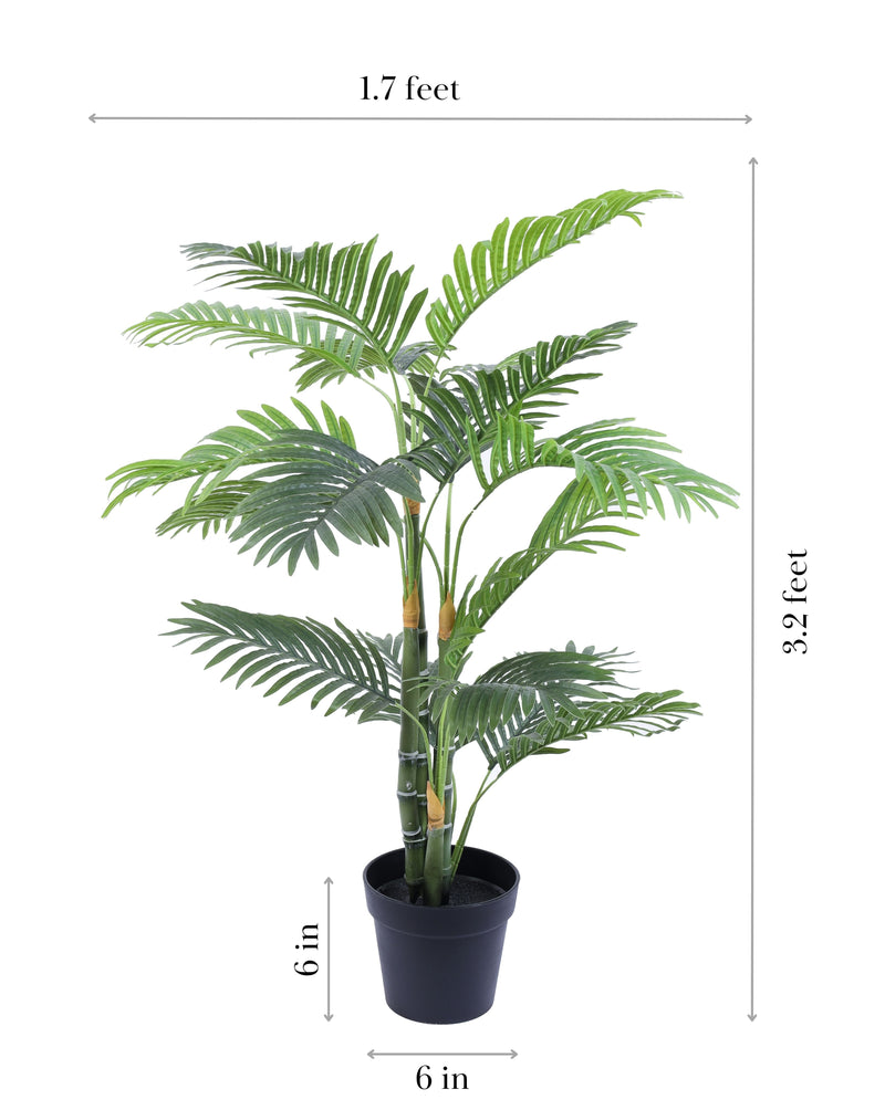 Alamkari India Fabric & Plastic Artificial Areca Palm Plant in Black Pot (100 cm)