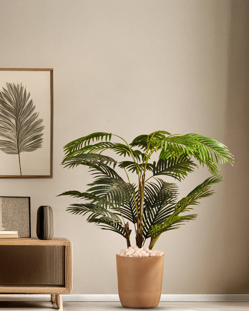 Alamkari India Fabric & Plastic Artificial Areca Palm Plant in Black Pot (130 cm)