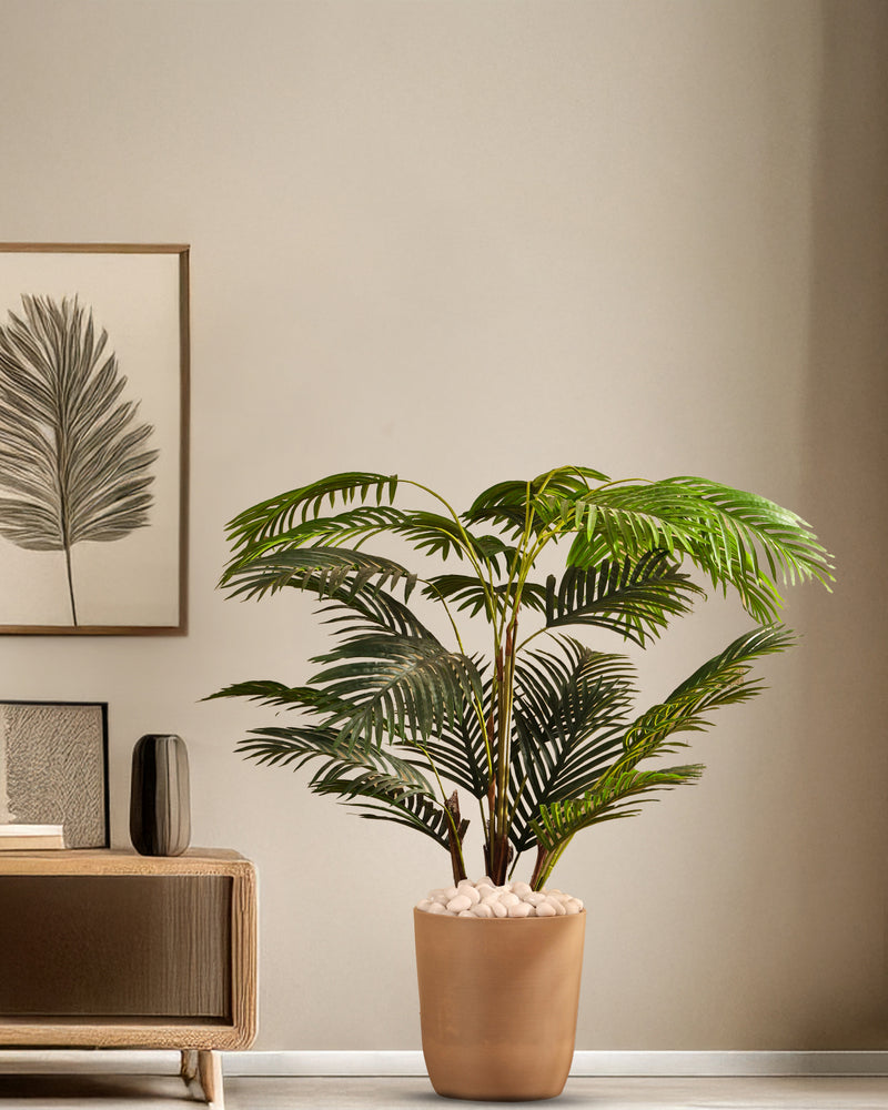 Alamkari India Fabric & Plastic Artificial Areca Palm Plant in Black Pot (130 cm)