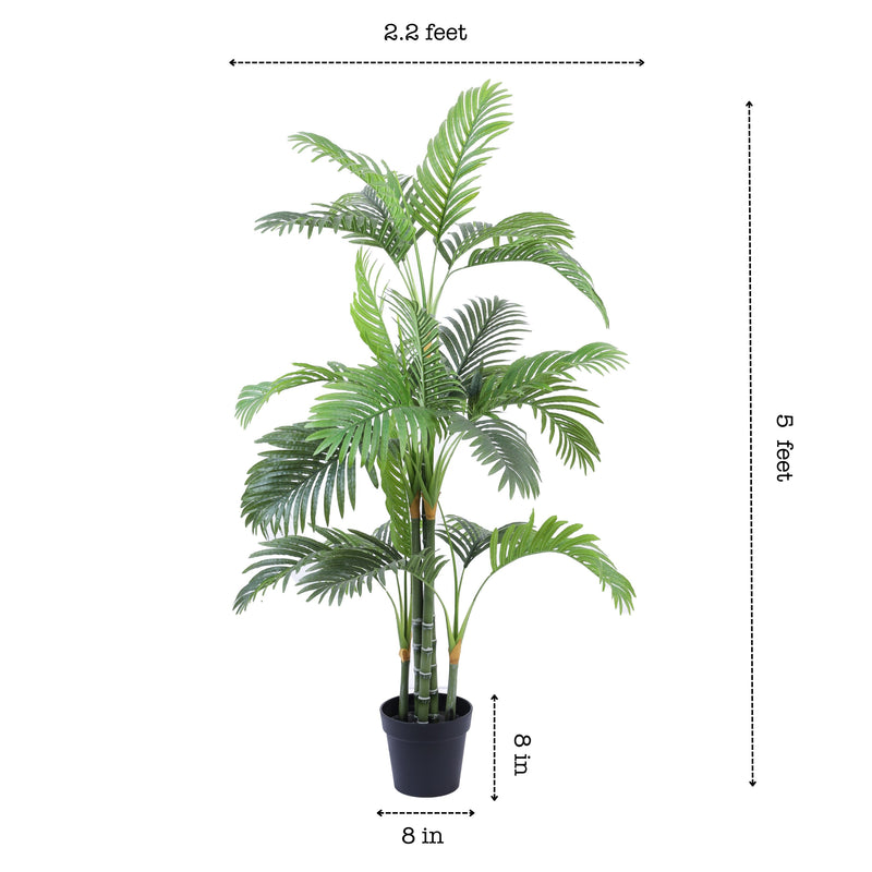 Alamkari India Fabric & Plastic Artificial Areca Palm Plant in Black Pot (150 cm)