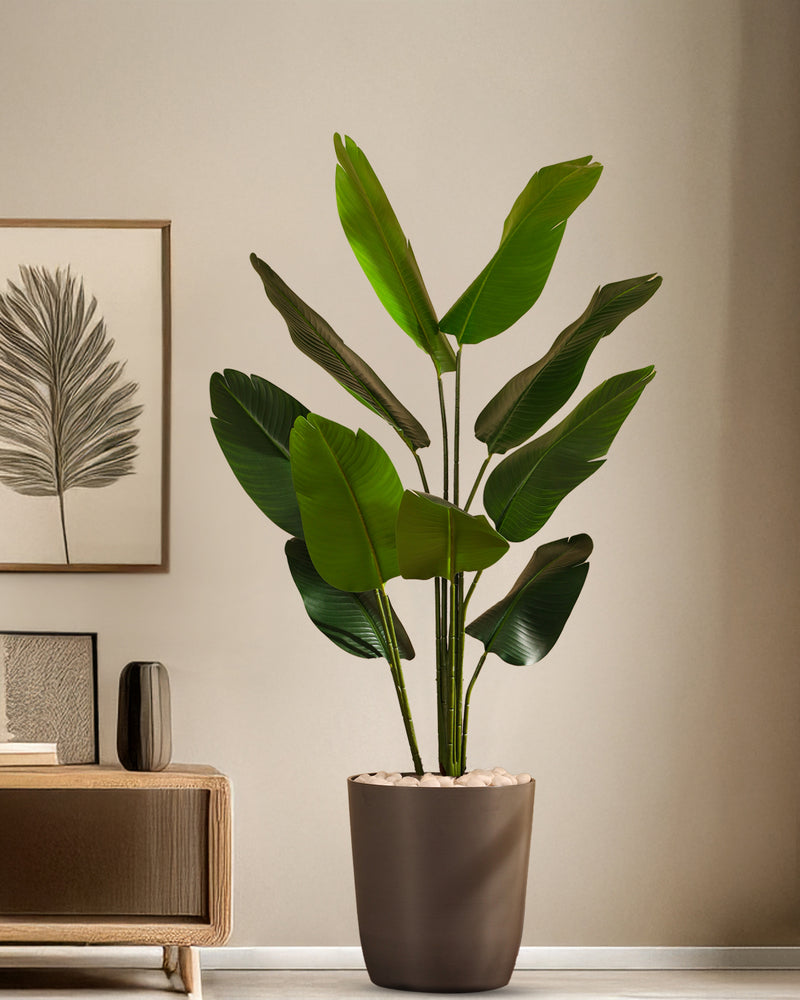 Alamkari India Fabric & Plastic Artificial Banana Plant in Black Pot (160 cm)