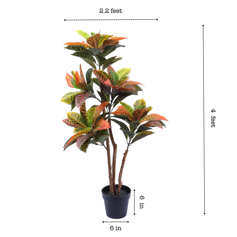 Alamkari India Fabric & Plastic Artificial Croton Plant in Black Pot (120 cm)