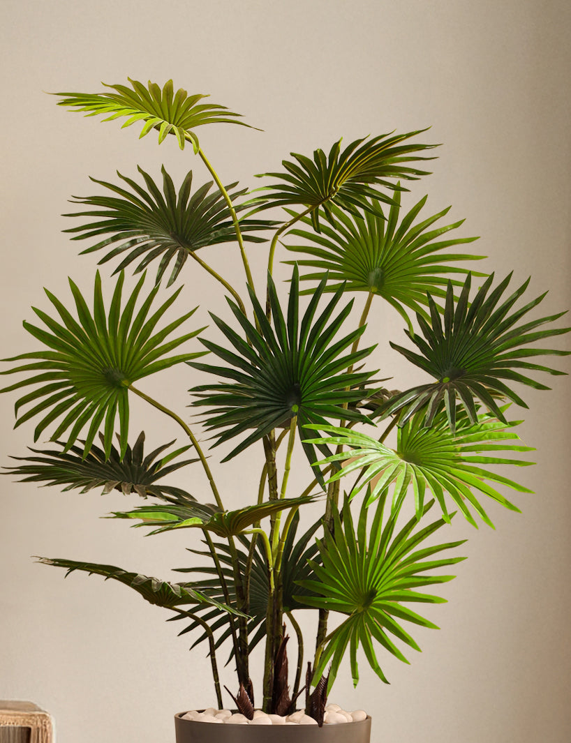 Alamkari India Fabric & Plastic Artificial Fan Palm in Black Pot (120 cm)