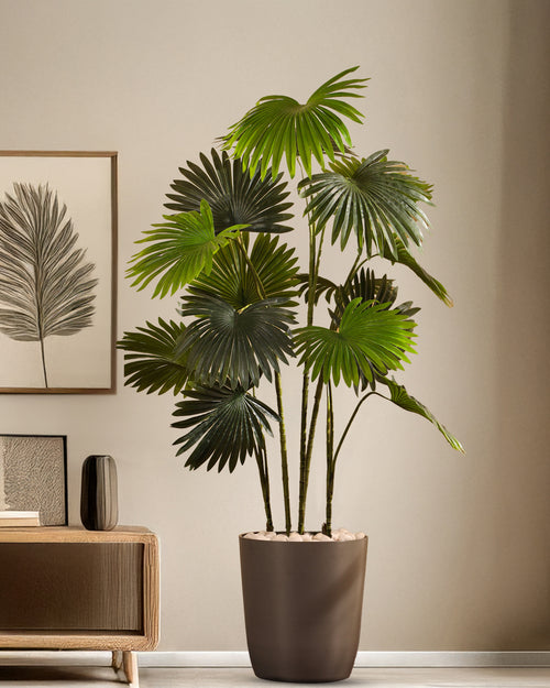 Alamkari India Fabric & Plastic Artificial Fan Palm in Black Pot (160 cm)