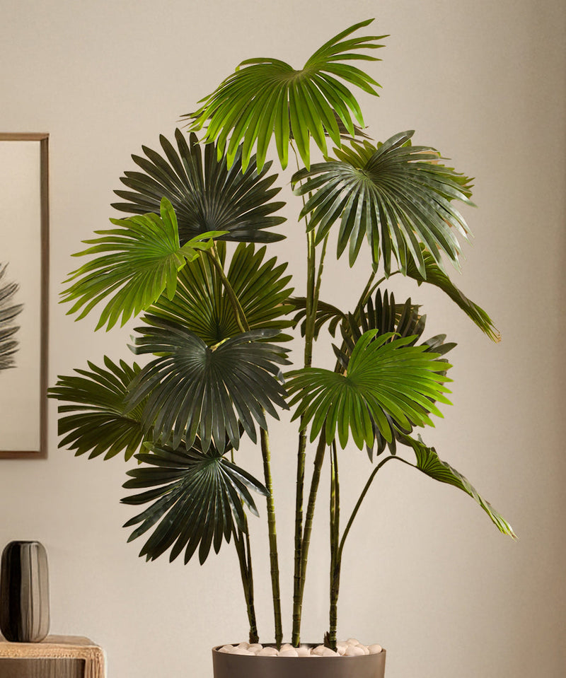 Alamkari India Fabric & Plastic Artificial Fan Palm in Black Pot (160 cm)