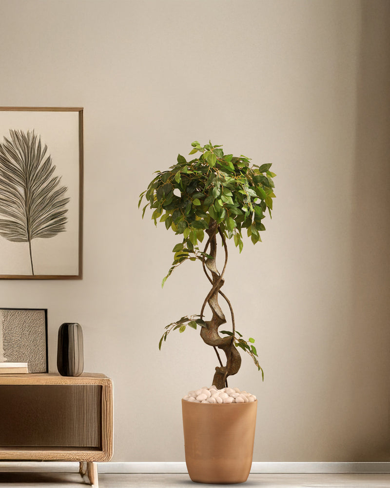 Alamkari India Fabric & Plastic Artificial Ficus Bonsai in Black Pot (120 cm)