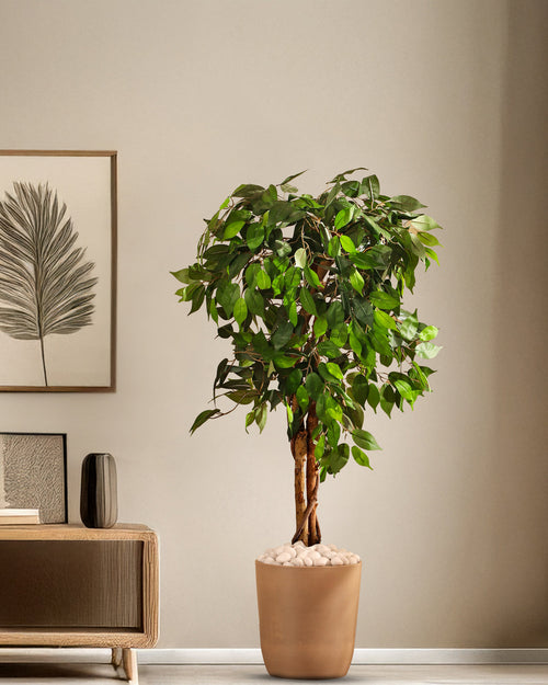 Alamkari India Fabric & Plastic Artificial Ficus Plant in Black Pot (120 cm)