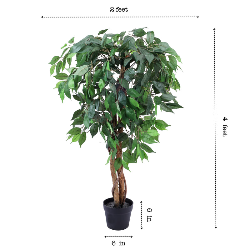 Alamkari India Fabric & Plastic Artificial Ficus Plant in Black Pot (120 cm)
