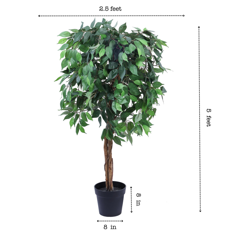Alamkari India Fabric & Plastic Artificial Ficus Plant in Black Pot (150 cm)