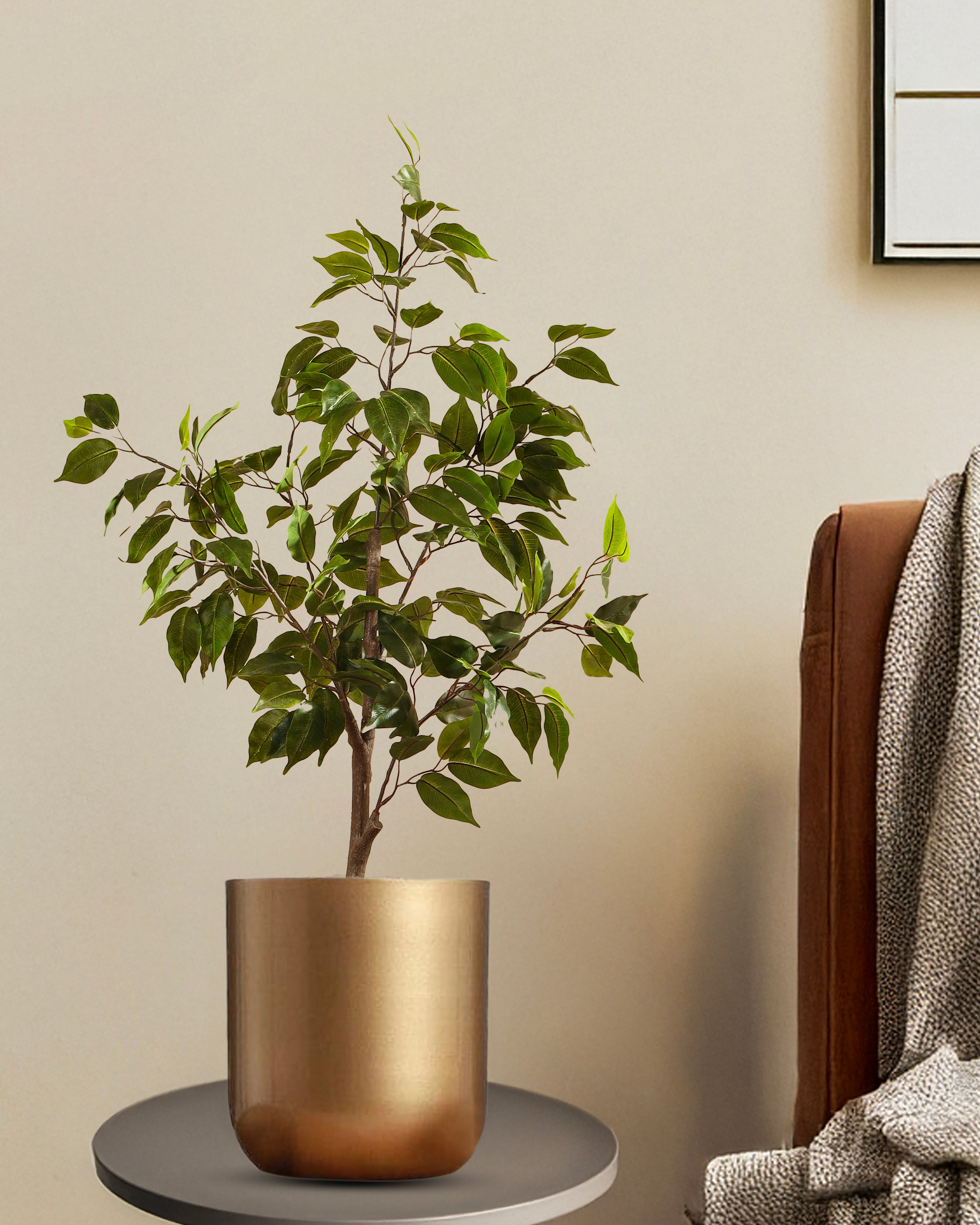 Alamkari India Fabric & Plastic Artificial Ficus Plant in Black Pot (90 cm)