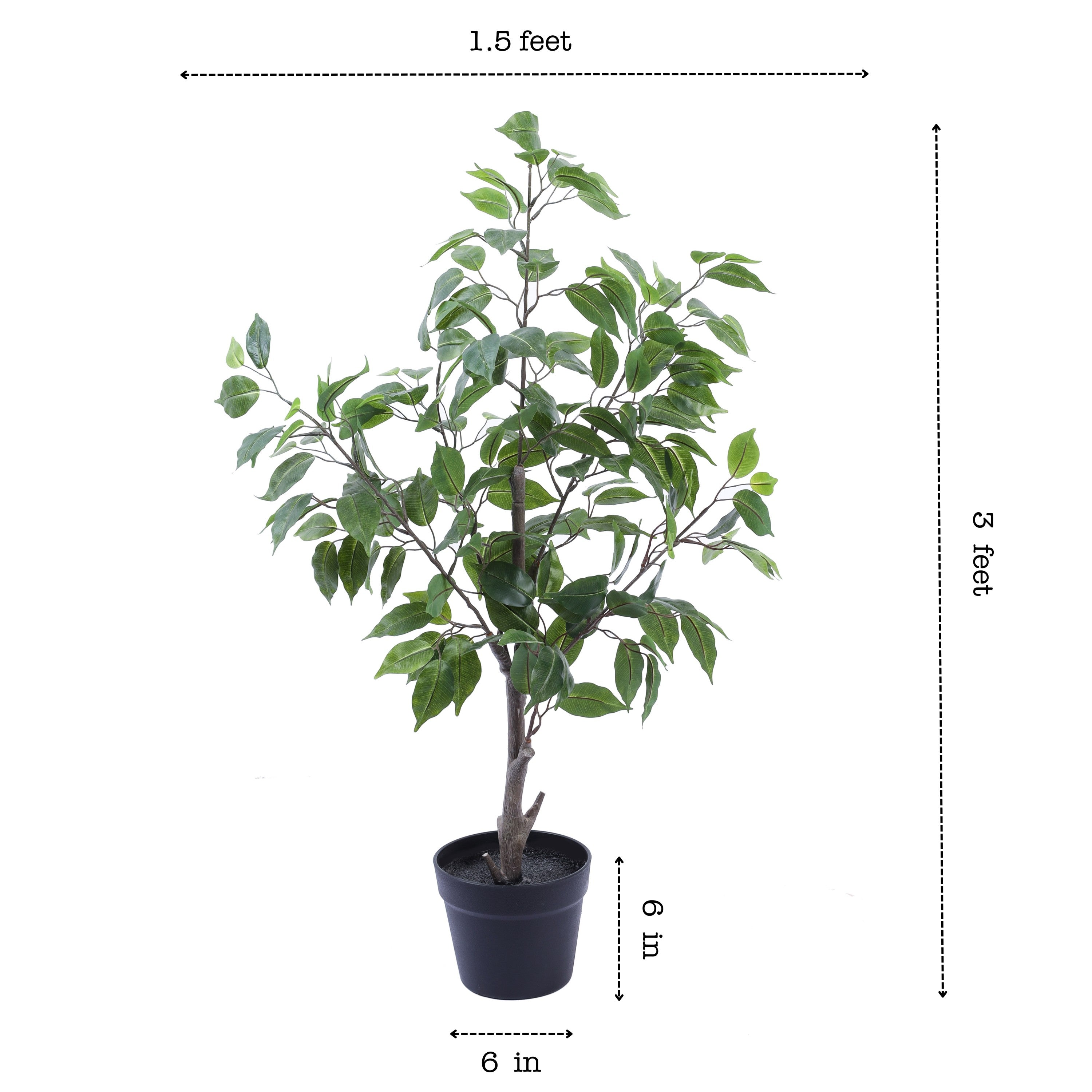 Alamkari India Fabric & Plastic Artificial Ficus Plant in Black Pot (90 cm)