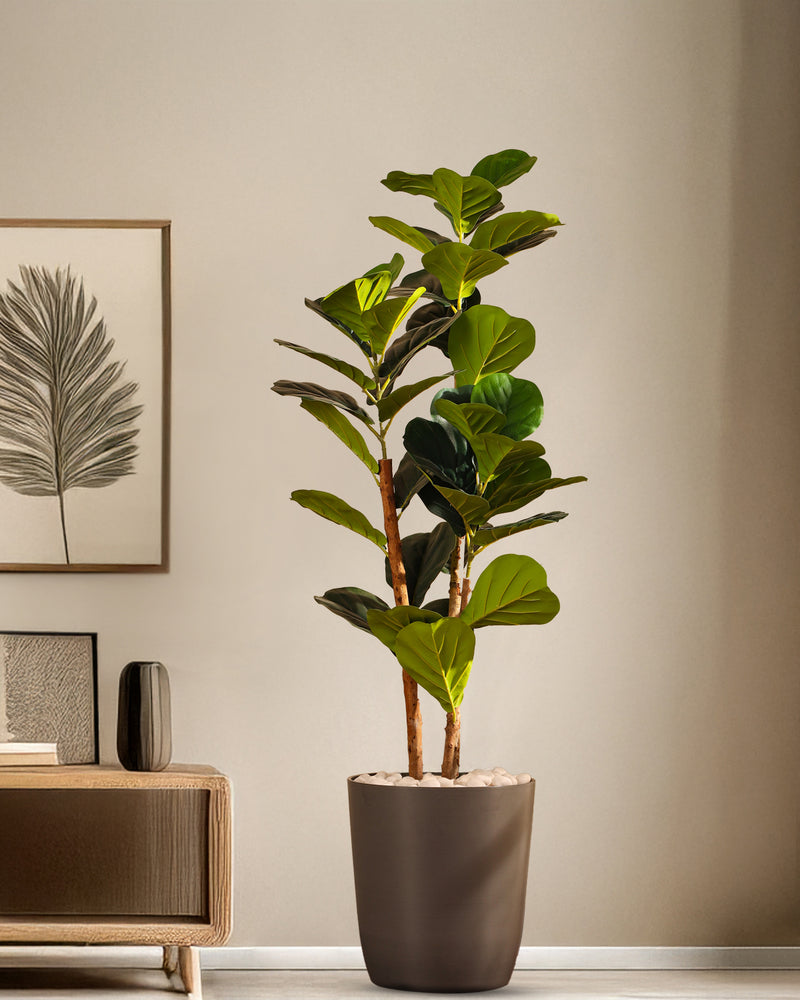 Alamkari India Fabric & Plastic Artificial Fiddle Leaf Fig Plant in Black Pot (120 cm)