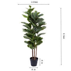 Alamkari India Fabric & Plastic Artificial Fiddle Leaf Fig Plant in Black Pot (140 cm)