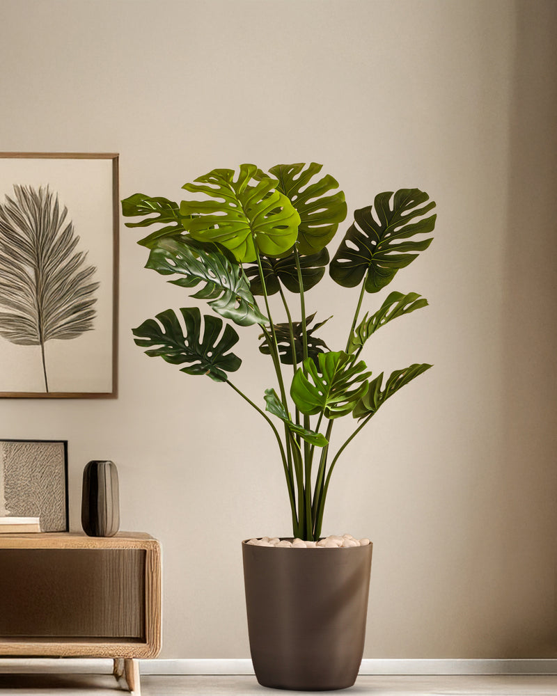 Alamkari India Fabric & Plastic Artificial Monstera Plant in Black Pot (120 cm)