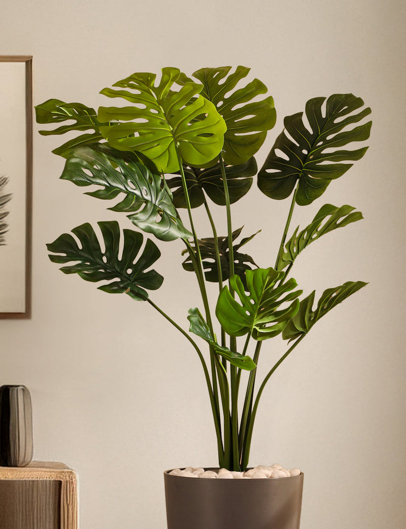 Alamkari India Fabric & Plastic Artificial Monstera Plant in Black Pot (120 cm)