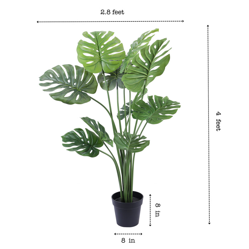 Alamkari India Fabric & Plastic Artificial Monstera Plant in Black Pot (120 cm)
