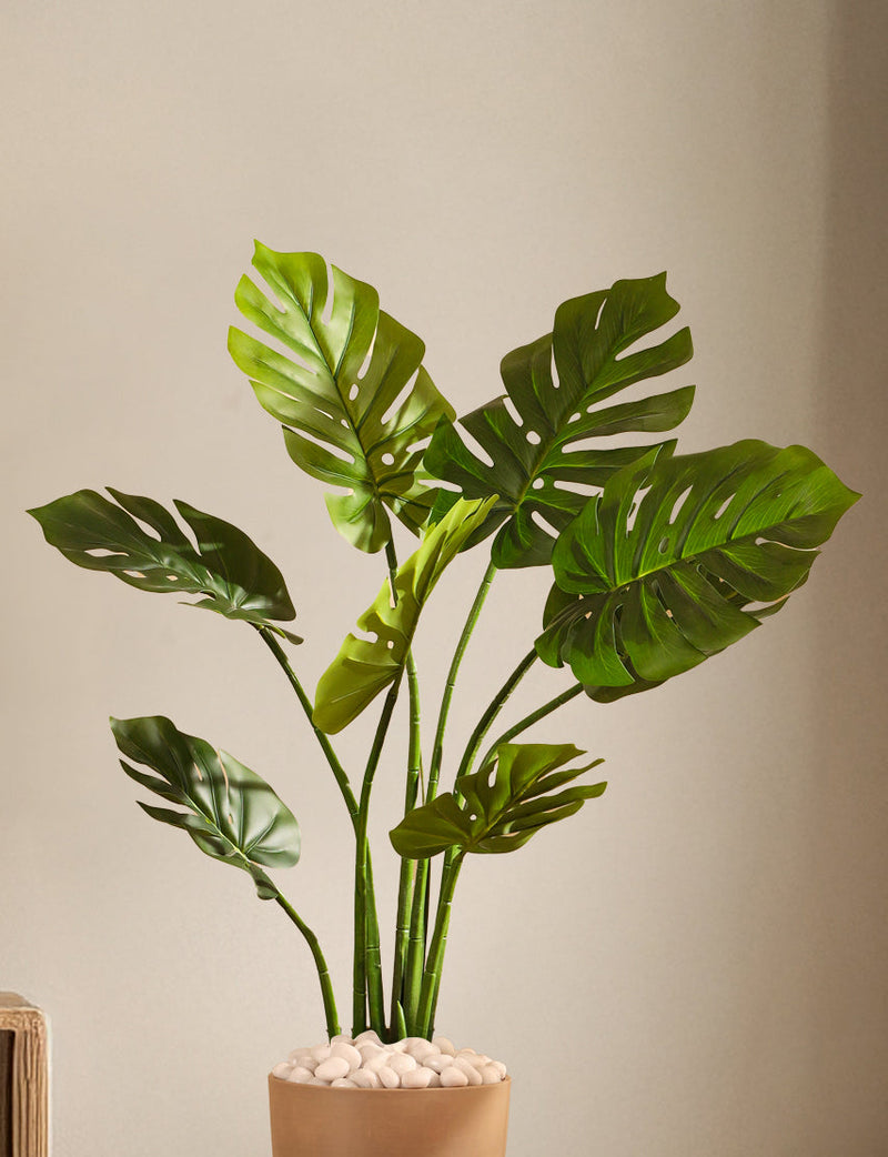 Alamkari India Fabric & Plastic Artificial Monstera Plant in Black Pot (90 cm)