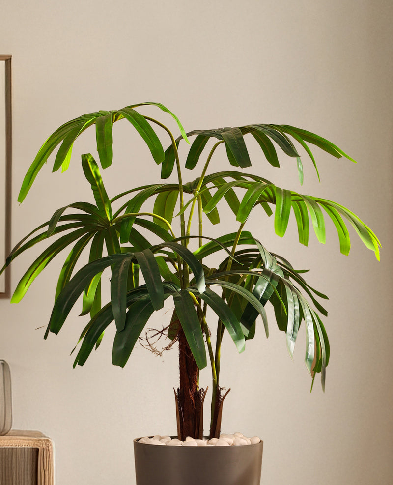 Alamkari India Fabric & Plastic Artificial Rhapis Palm Tree in Black Pot (120 cm)