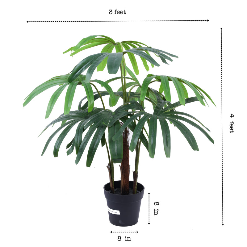 Alamkari India Fabric & Plastic Artificial Rhapis Palm Tree in Black Pot (120 cm)