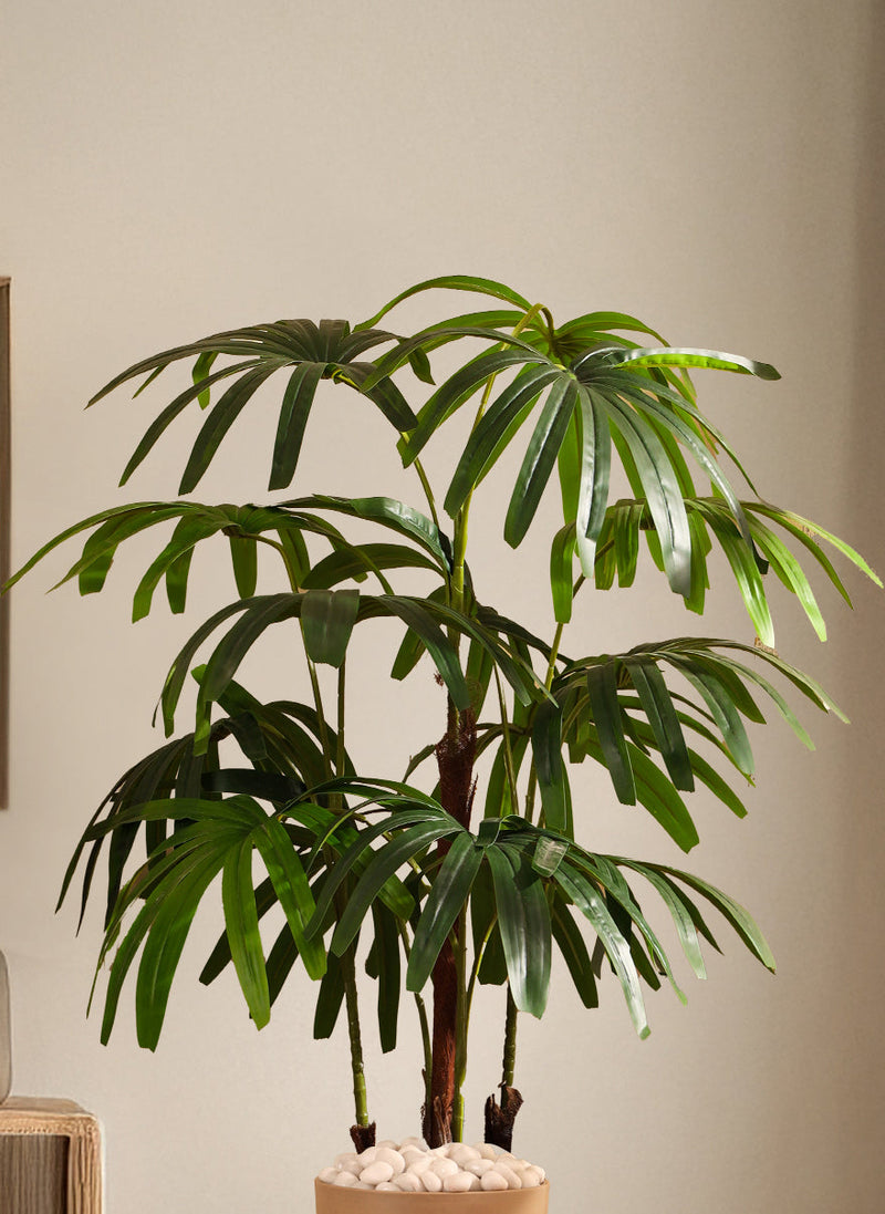 Alamkari India Fabric & Plastic Artificial Rhapis Palm Tree in Black Pot (150 cm)