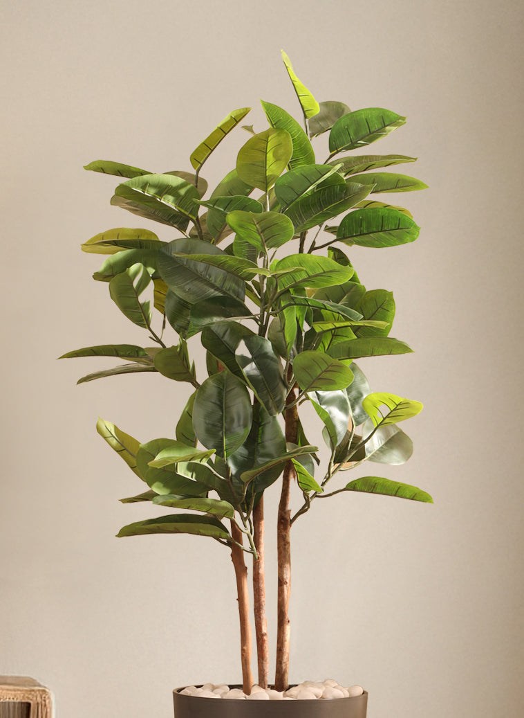 Alamkari India Fabric & Plastic Artificial Rubber Tree in Black Pot (120 cm)