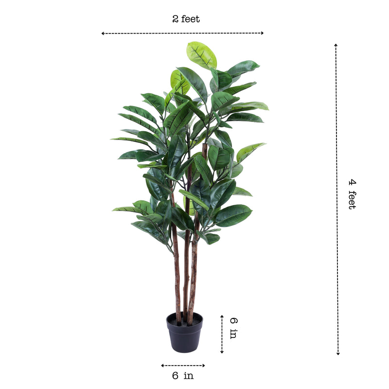 Alamkari India Fabric & Plastic Artificial Rubber Tree in Black Pot (120 cm)