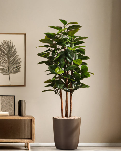 Alamkari India Fabric & Plastic Artificial Rubber Tree in Black Pot (150 cm)