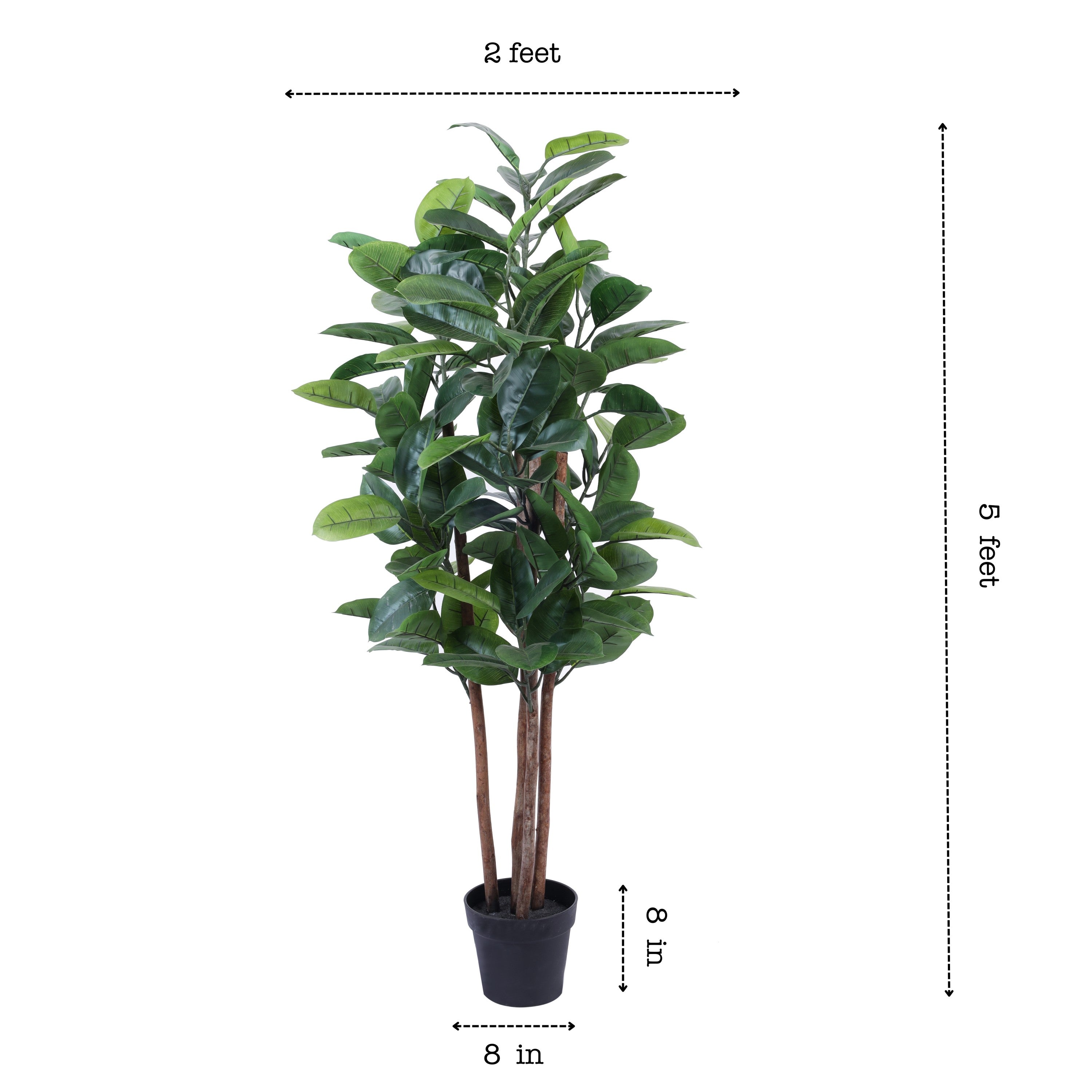 Alamkari India Fabric & Plastic Artificial Rubber Tree in Black Pot (150 cm)