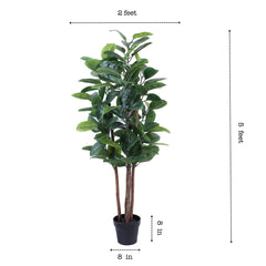 Alamkari India Fabric & Plastic Artificial Rubber Tree in Black Pot (150 cm)