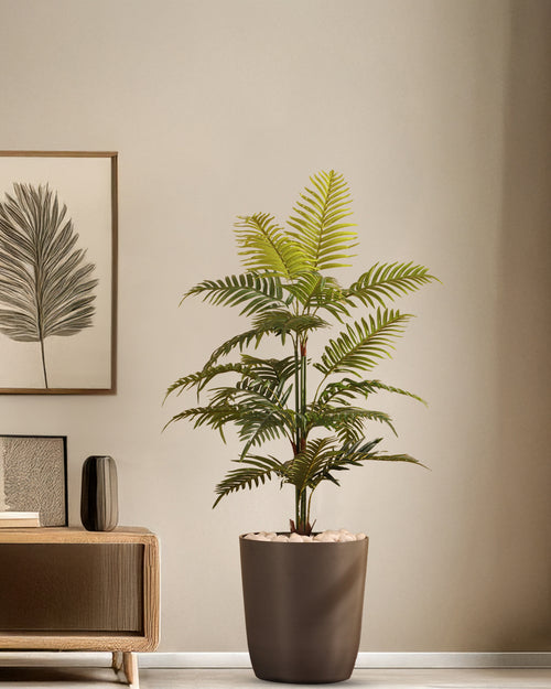 Alamkari India Fabric & Plastic Artifiical Areca Palm Plant in Black Pot (120 cm)